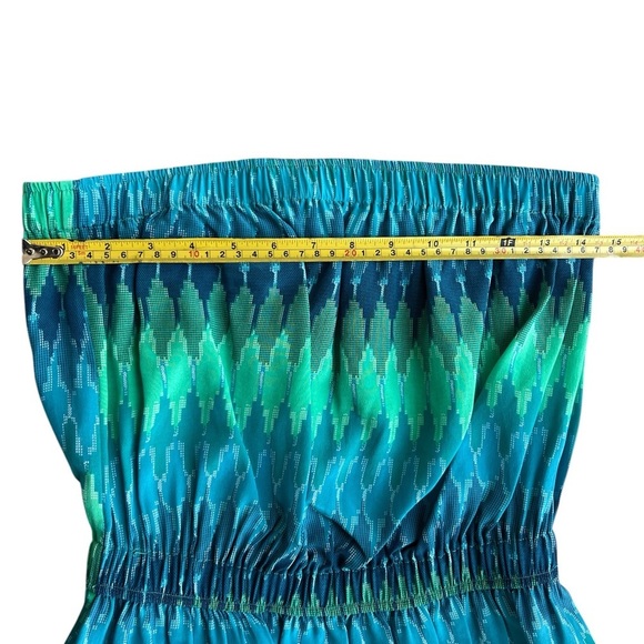 Dora Landa Silk Green and Blue Strapless Maxi Dress - Picture 6 of 9